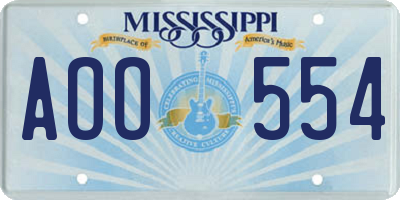 MS license plate AOO554