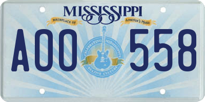 MS license plate AOO558