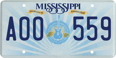 MS license plate AOO559