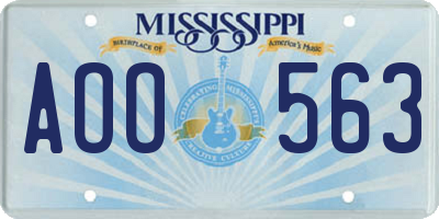MS license plate AOO563