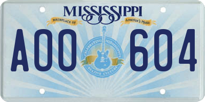 MS license plate AOO604