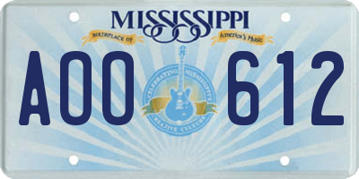 MS license plate AOO612