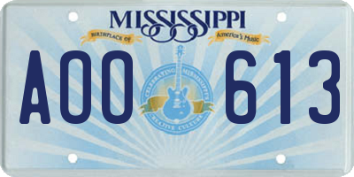 MS license plate AOO613