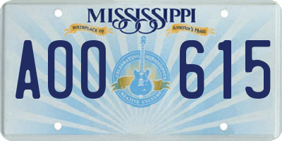 MS license plate AOO615