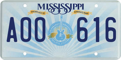 MS license plate AOO616