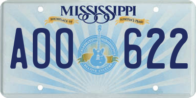 MS license plate AOO622