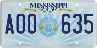 MS license plate AOO635