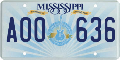 MS license plate AOO636