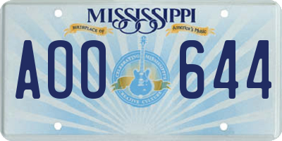 MS license plate AOO644