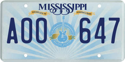 MS license plate AOO647