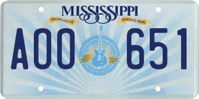 MS license plate AOO651