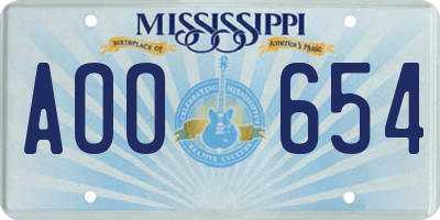 MS license plate AOO654