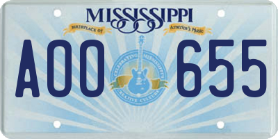 MS license plate AOO655