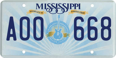 MS license plate AOO668
