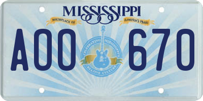 MS license plate AOO670