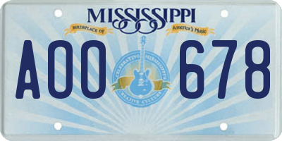 MS license plate AOO678