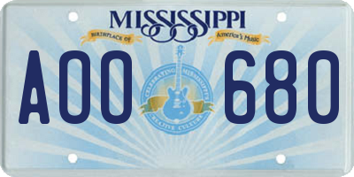 MS license plate AOO680