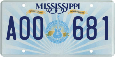 MS license plate AOO681