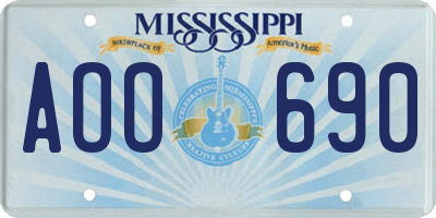 MS license plate AOO690