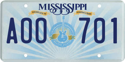 MS license plate AOO701