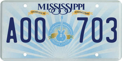 MS license plate AOO703