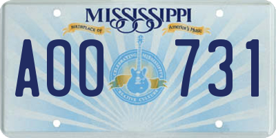 MS license plate AOO731
