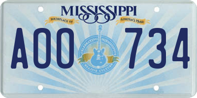 MS license plate AOO734