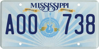 MS license plate AOO738