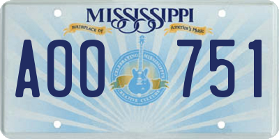 MS license plate AOO751