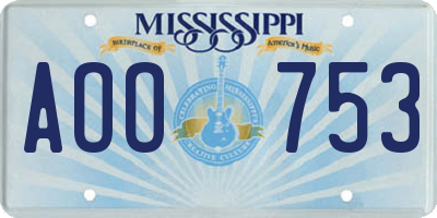 MS license plate AOO753