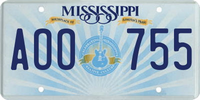 MS license plate AOO755