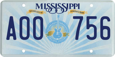 MS license plate AOO756
