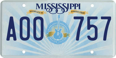 MS license plate AOO757