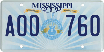 MS license plate AOO760