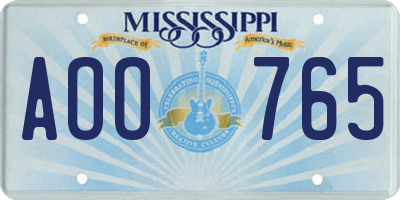 MS license plate AOO765