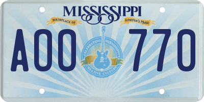 MS license plate AOO770