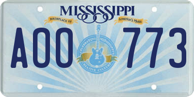 MS license plate AOO773