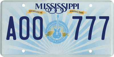 MS license plate AOO777