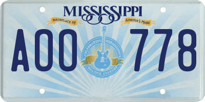 MS license plate AOO778