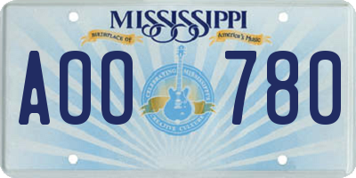 MS license plate AOO780