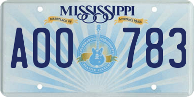 MS license plate AOO783