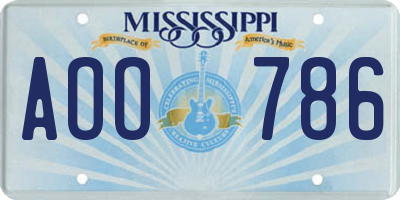 MS license plate AOO786