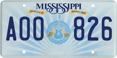 MS license plate AOO826