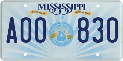 MS license plate AOO830