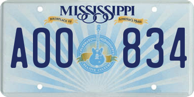 MS license plate AOO834