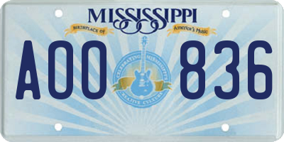 MS license plate AOO836