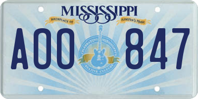 MS license plate AOO847