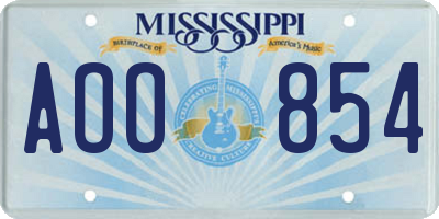 MS license plate AOO854