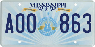 MS license plate AOO863