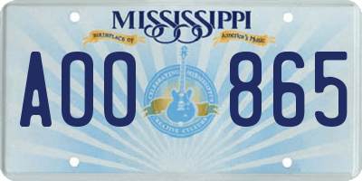 MS license plate AOO865